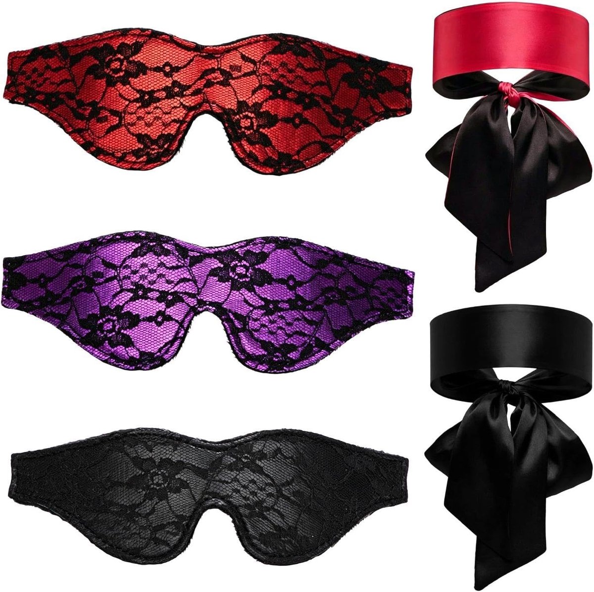 3 Lace Eye Maskers, 2 Gebundelde Haarbanden, Zijde Satijn, Slaap Schaduw, Valentijnsdag Geschenken, Partij Accessoires, Geschikt Voor Kantoor En Reizen.