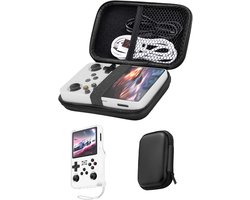 Opbergtas voor R36S retro handheld gameconsole, siliconen hoes voor gameconsole + draagband, waterdicht, schokbestendig, krasbescherming, Zwart en transparant, Inhoud levering: