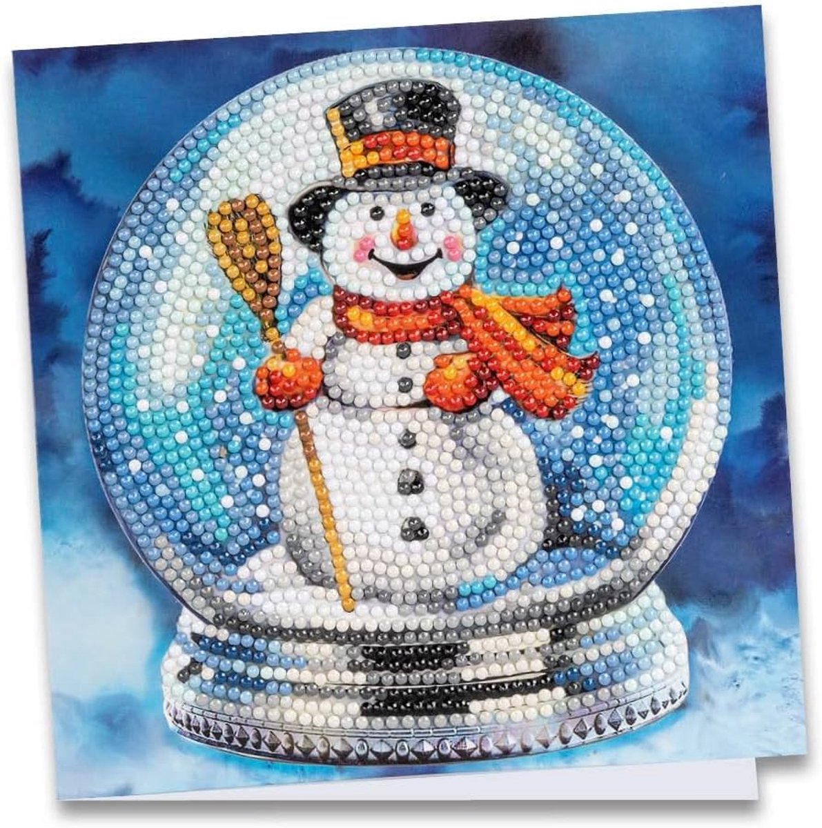 Mit Herz Diamond painting-wenskaart, strass-editie, 16 x 16 cm, 370 g/m², inclusief stenen, envelop en gereedschap (sneeuwbol met sneeuwman)