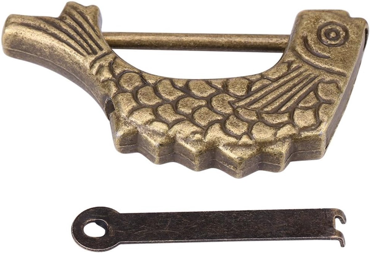 Dailygoods- Hangslot Antiek Design - Hangslot voor Lades - Hangslot voor Sieraden - Hangslot voor Koffers - Hoogwaardige Metaal - Visvormige Sleutel -