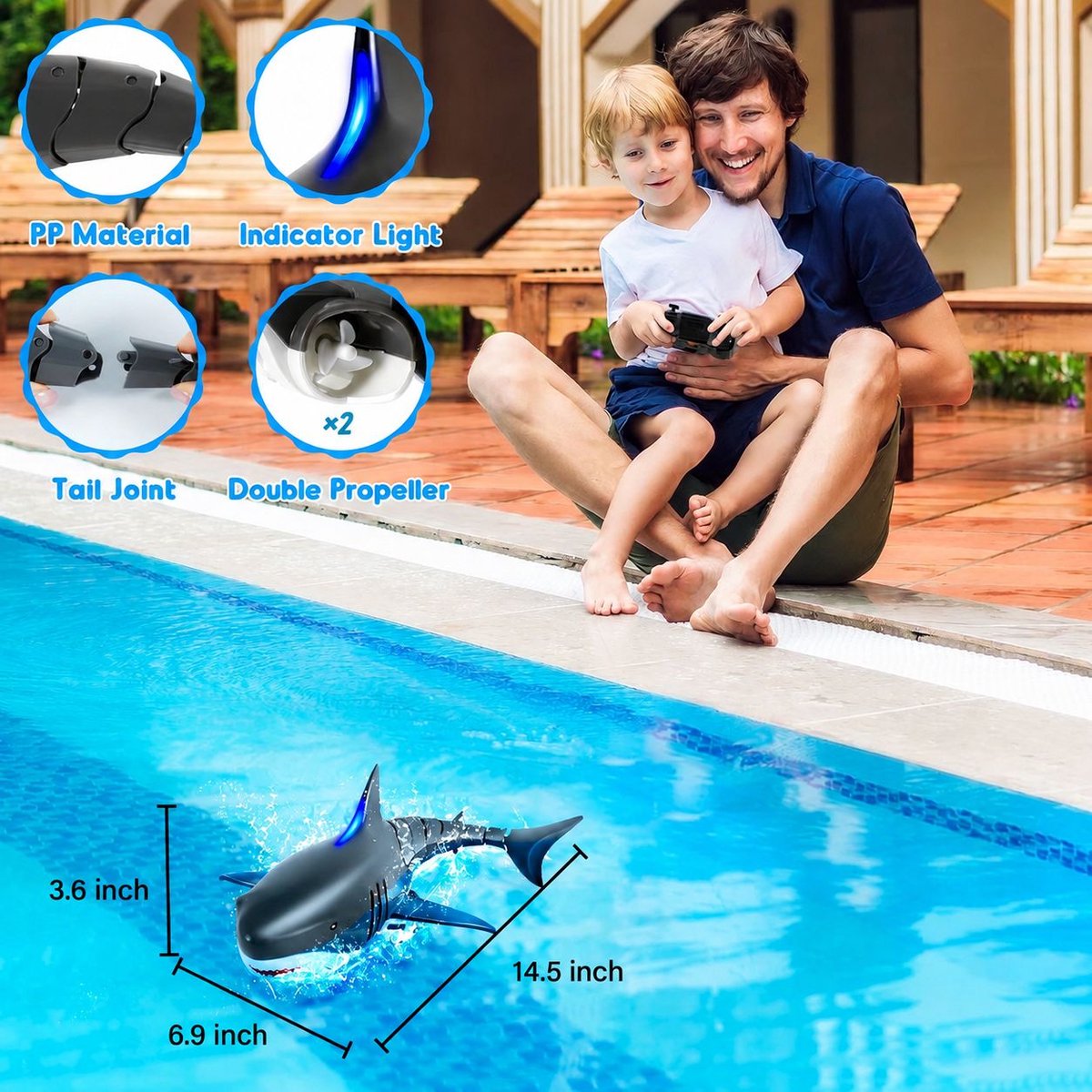 VHV - Afstandsbedienbare Haai Speelgoed - 2.4GHz RC Boot Simulatiehaai - Zwembad Water Speelgoed - Elektrische Boot met Afstandsbediening - Speelgoed Cadeau voor Jongens en Meisjes – foto 5