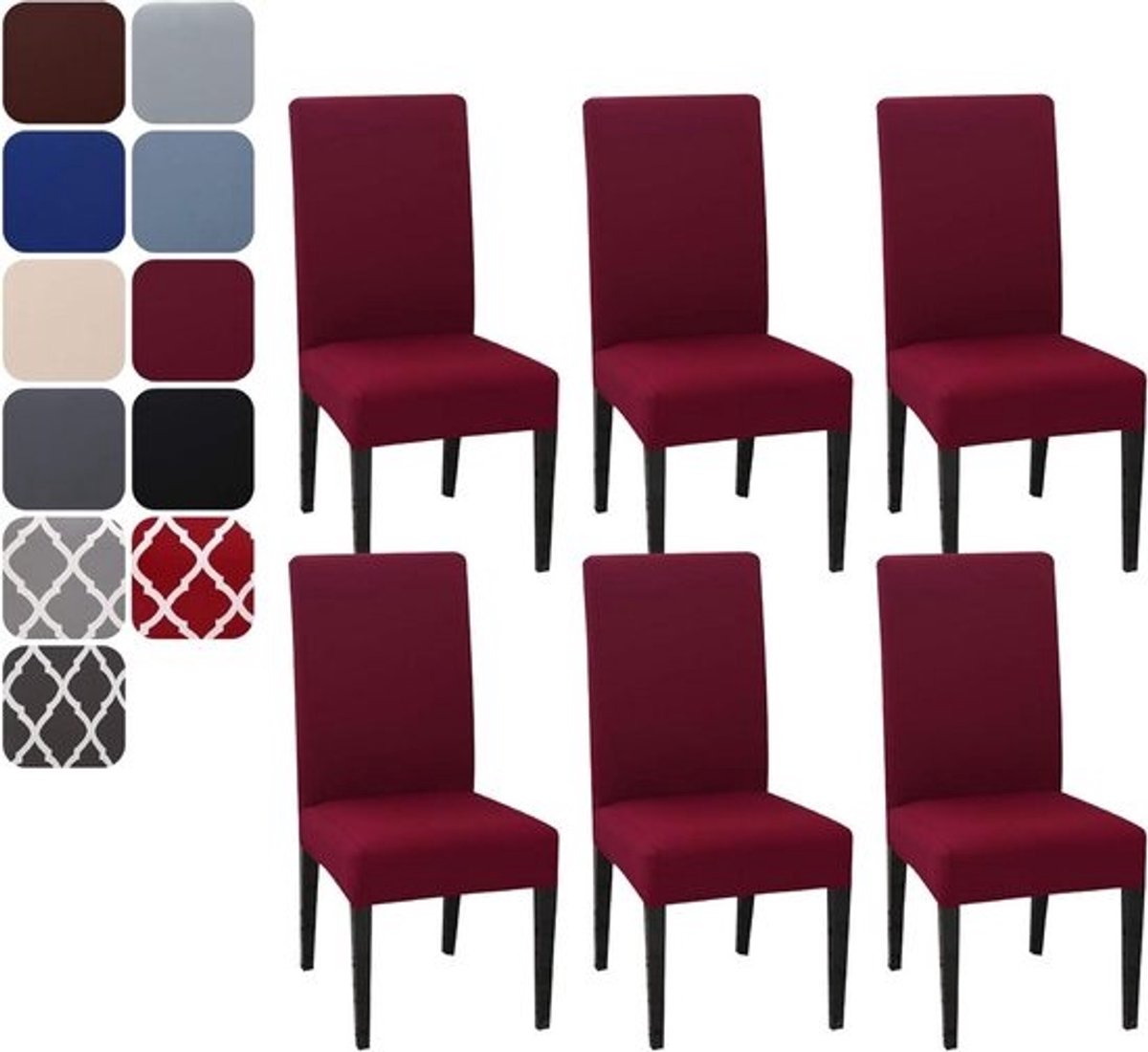 Stoelhoezen Set - Eetstoelhoezen Beschermers - Stoelen Vernieuwen - Afneembaar Wasbaar - Set van 6 - Wijnrood