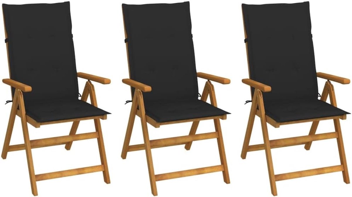 Klapstoel van acaciahout met 5-voudig verstelbare kussens voor terras en terras, inclusief verzinkte hardware, robuust en gemakkelijk te reinigen