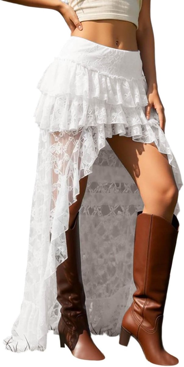 Damesrok met hoge taille, geplooid, uitlopend, trapezium, portefeuille, middellang, elegant, chic, rekbaar, effen, winter, kantoor, modieus, veelzijdig, A16