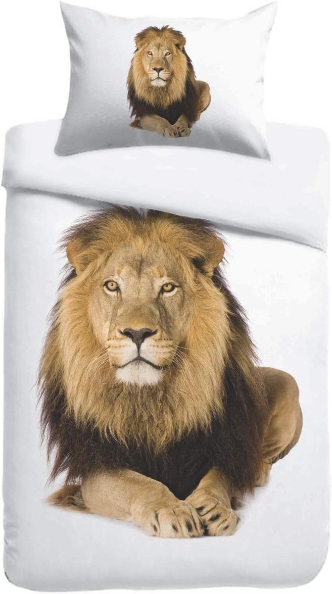 George katoenen beddengoed 135x200 80x80cm kleur wit L?we Lion Rei?sluiting puur katoen organisch fair trade I bio