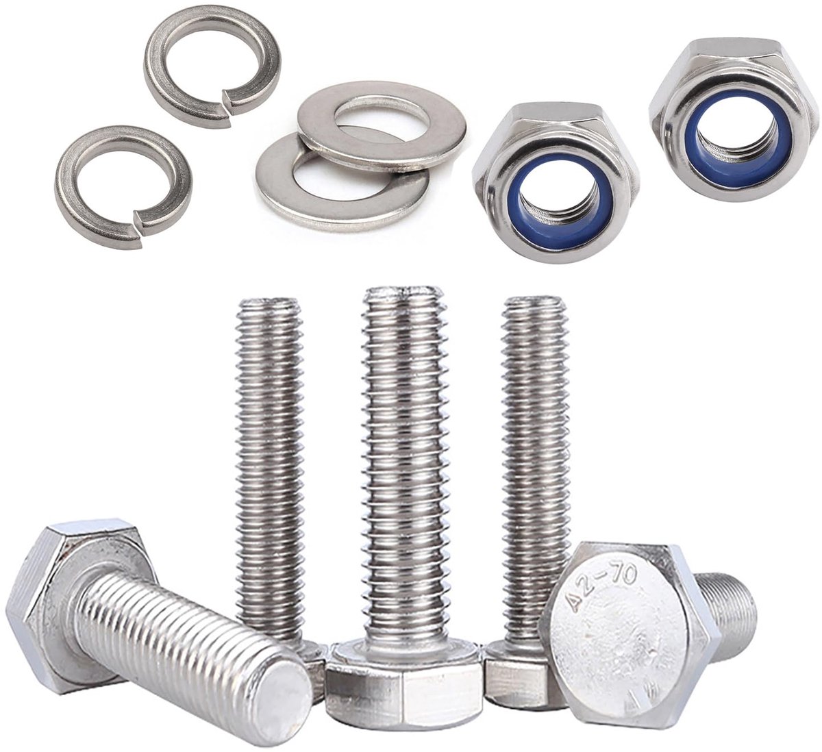 20 stuks M8 x 25 roestvrijstalen zeskantschroeven met zelfborgende moeren en sluitringen, veerring, zeskantschroeven, machineschroeven, schroefdraadschroeven DIN (M8 x 25 mm)
