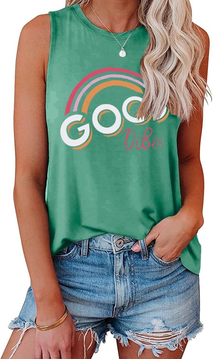 Tanktop voor dames, zomertop, ronde hals, print, mouwloos T-shirt, losse pasvorm