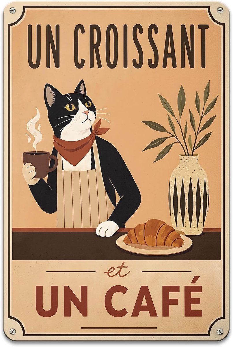 Plus Café Au Lait S'Il Vous Plaît - kattendecoratie, poster wanddecoratie, kattendecoratie, wanddecoratie, vintage metalen plaat, keukendecoratie, vintage decoratie (model #2)