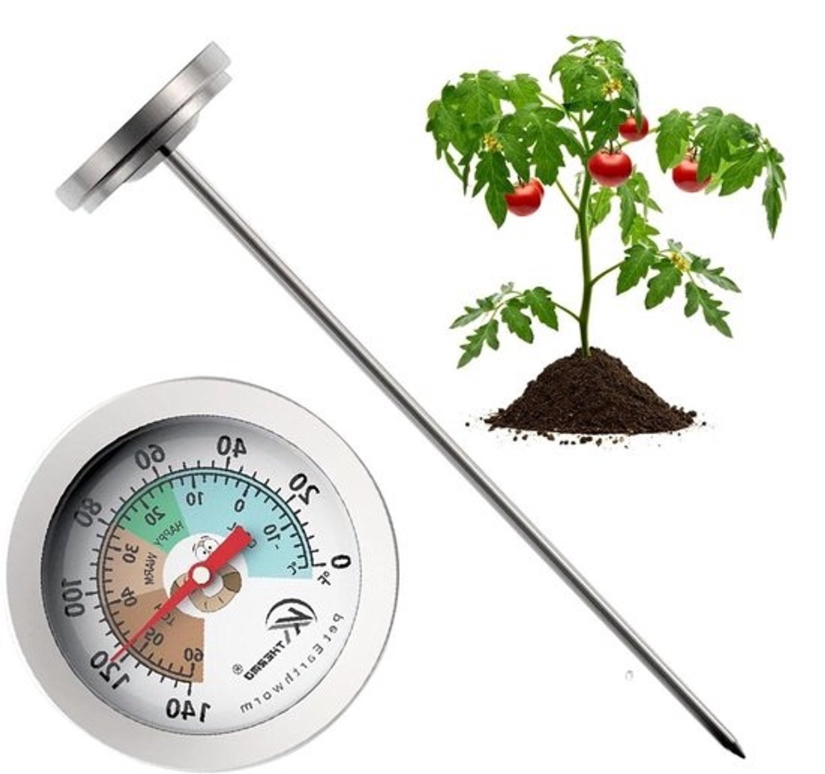Bodemtemperatuurmeter - Grondthermometer Compost - Planten Groei Meten - Roestvrij Staal Waterdicht - 20CM Diep - Zilver