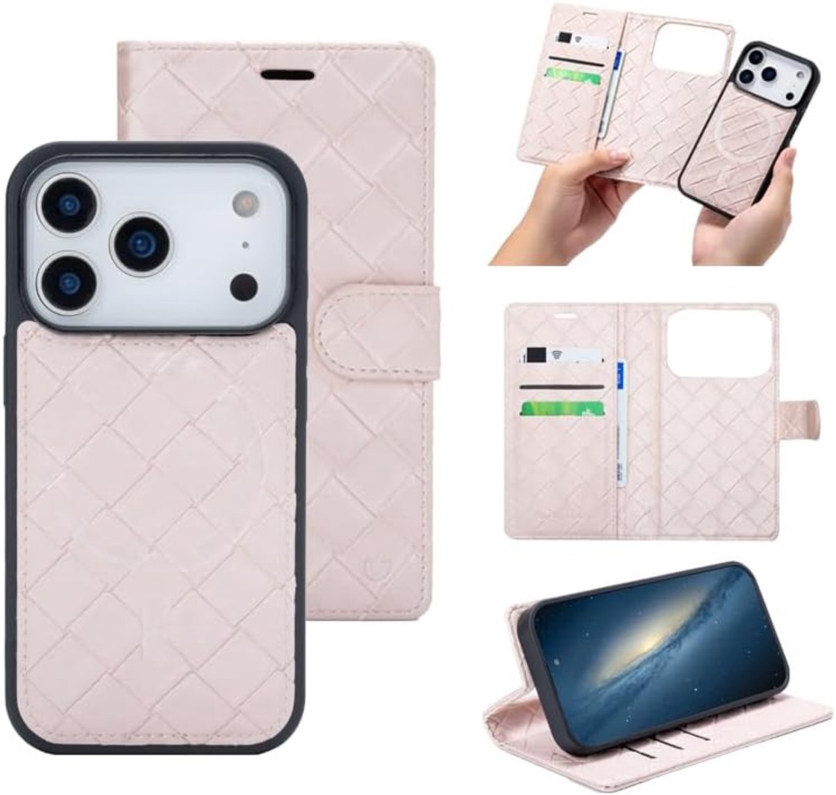 Hoesje voor Apple iPhone 17 Pro - Cherry Blossom - Luxe 2 in 1 Book Case - Kunstleer Portemonnee Hoes met Fluwelen Touch - Pasjeshouder en Standaardfunctie - Compatibel met MagSafe - Roze