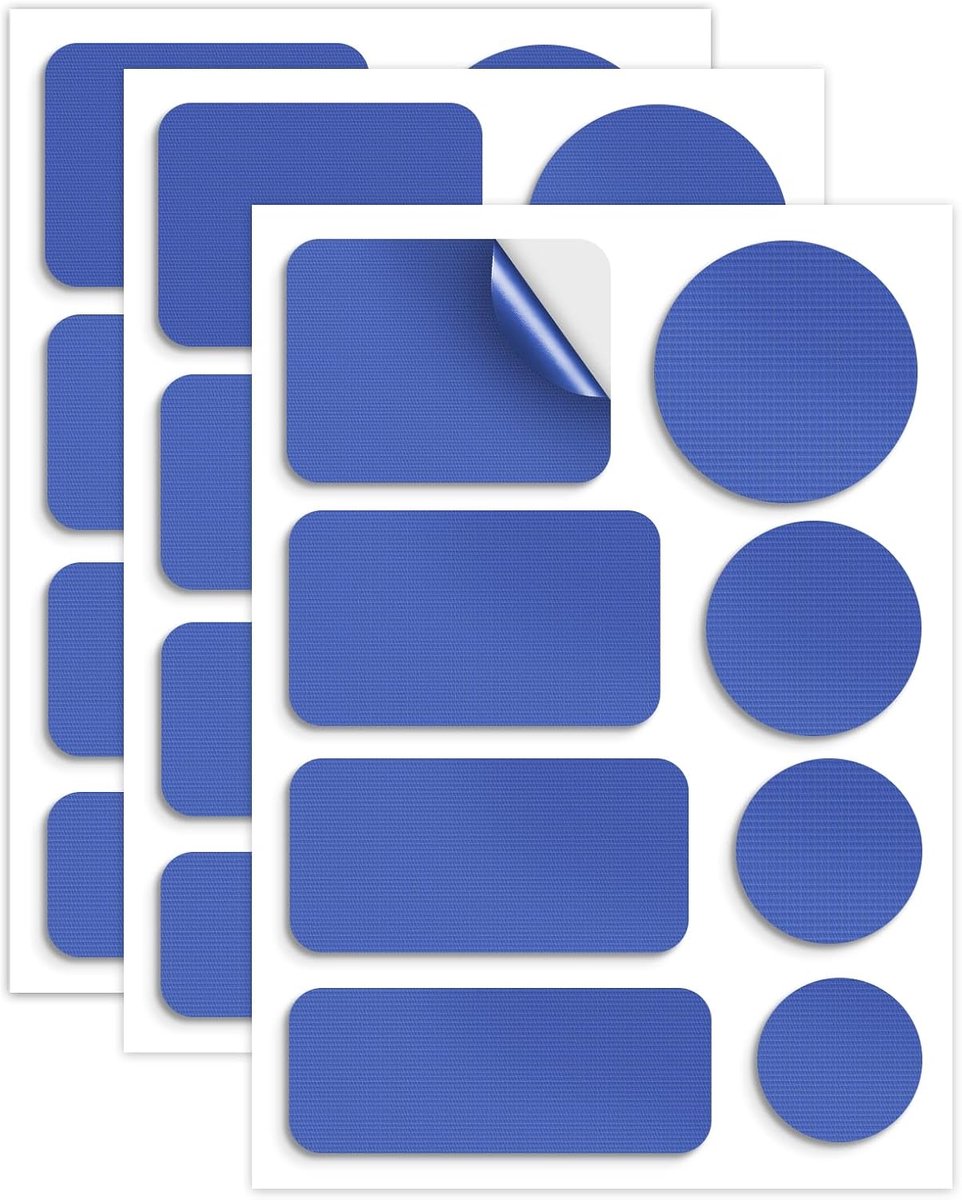 24 stuks donsjas-patches, nylon reparatietape, tent-reparatiesets, zelfklevende reparatiepleisters voor jassen, tenten, bovenkleding, voor het repareren van gaten in kleding, koningsblauw