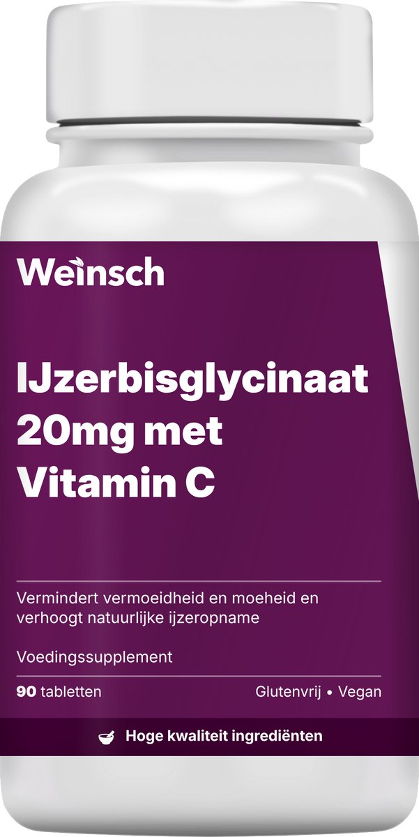 Weinsch IJzerbisglycinaat 20mg met Vitamin C | 730mg | 90 tabletten