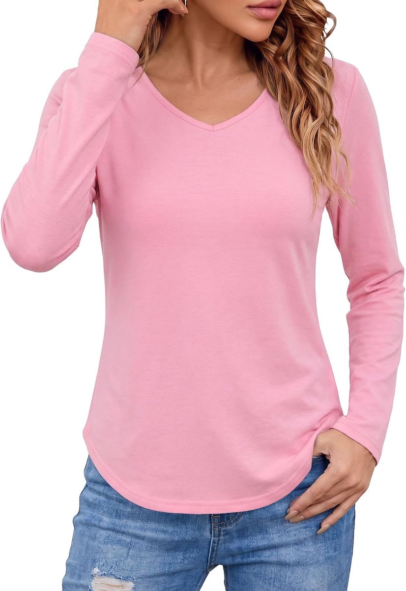 tops met lange mouwen V-hals basislagen casual basic T-shirts