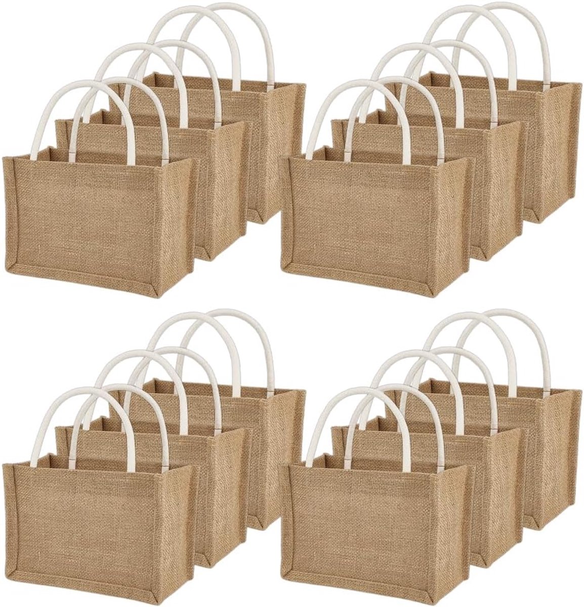 Dailygoods- Jute Draagtas Set van 12 - Herbruikbare Boodschappentas - Stevige Jute Tassen - Opvouwbaar - Blanco - Geschikt voor Winkelen