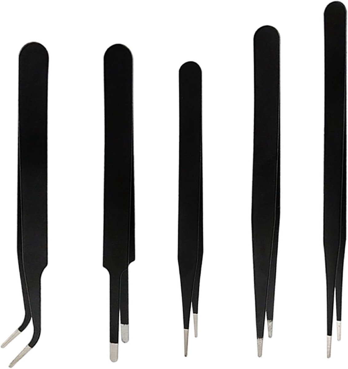 Dailygoods - Professionele Pincet Set - Roestvrijstalen Precisie Pincetten - 5-delig - Antistatische Pincetten - Perfect voor Laboratorium en Reparati