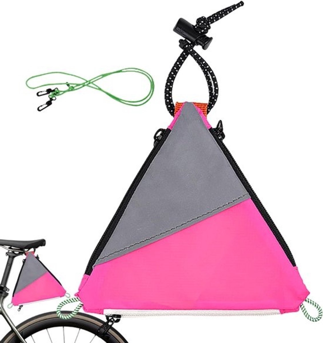 Fietsframetas Driehoekig - Fietstas Waterdicht - Fietsen Opbergen - Doorlopende Reflecterende Stof - 14 x 14 x 1 cm - Roze