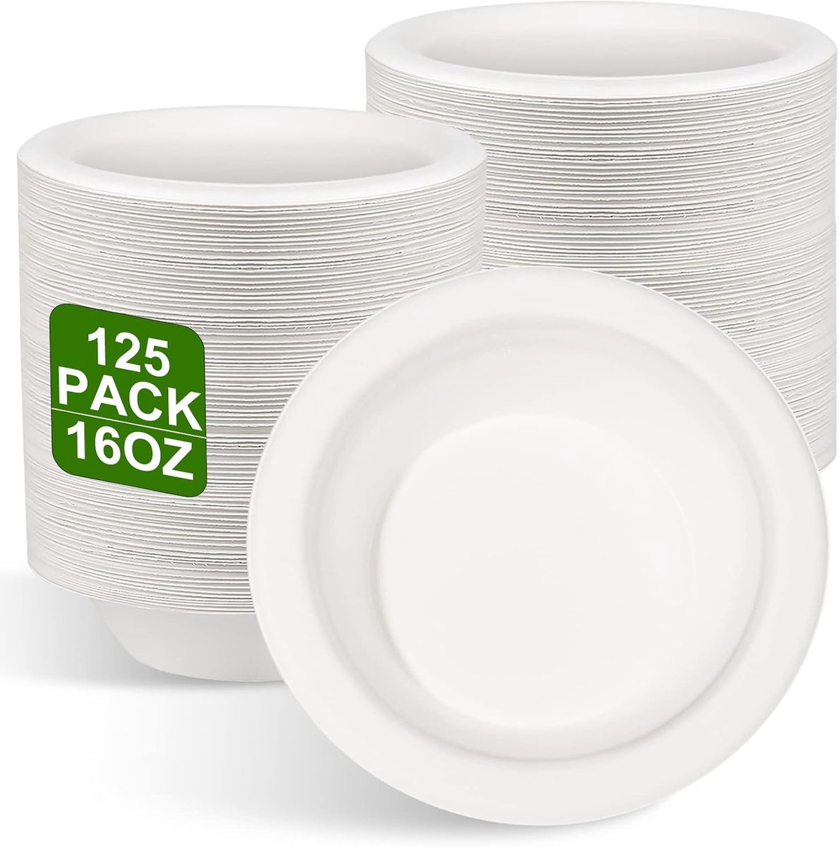 125 stuks Pappschalen Einwegsoepschalen 470ML uit suikerbuis Einweggerei Suppenbord Einwegsoepschalen Schalen Bio Soepschaal Rond Wit Compostierbaar