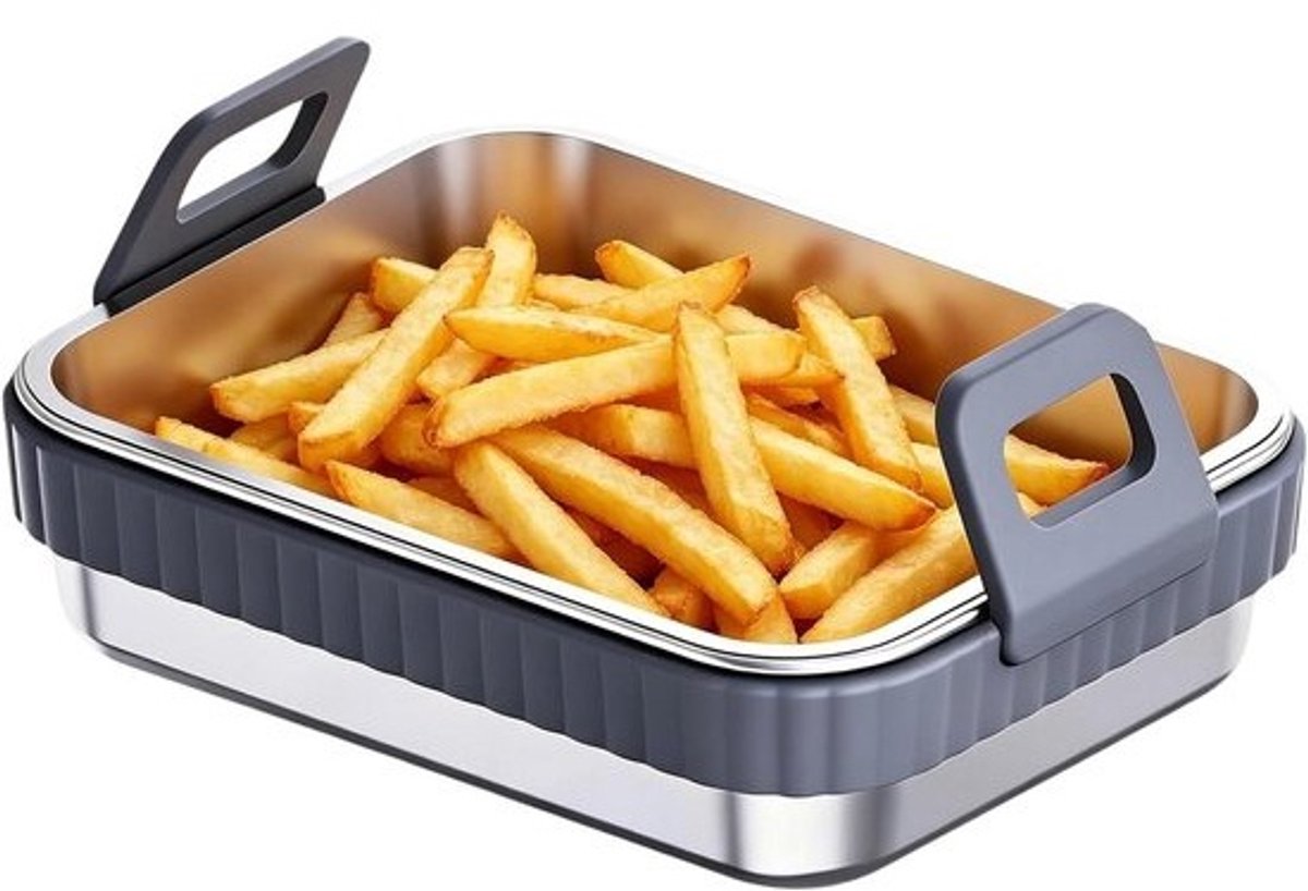 Airfryer Bakvorm - Roestvrijstalen Grillrek - Maaltijdvoorbereiding - Gelijkmatige Warmteverdeling - 19.5 x 15 x 4.8 cm - Grijs
