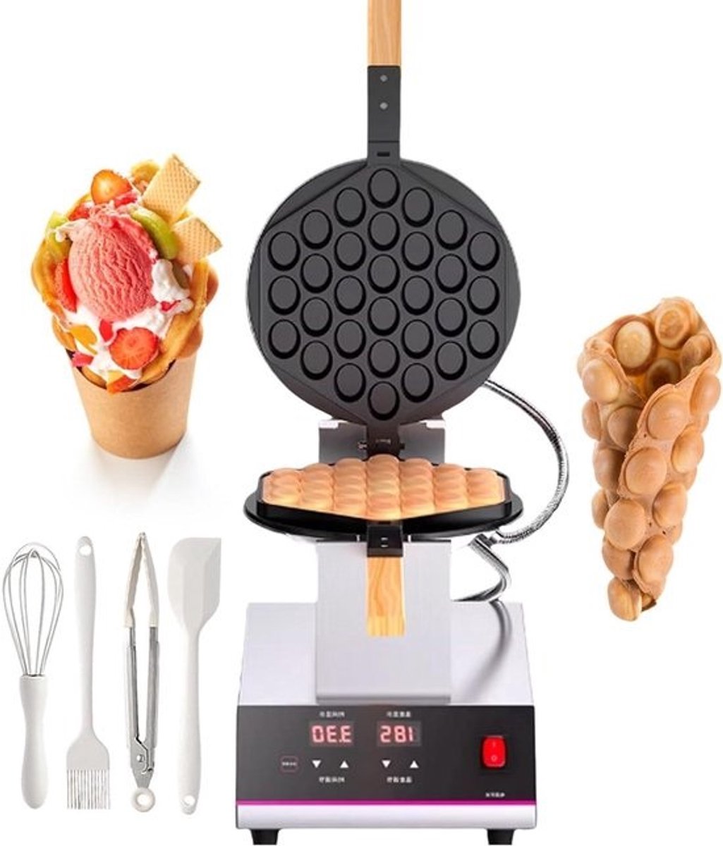 Bubble Wafelmaker - Eierwafelijzer Dessertmaker - Desserts Maken - 180° Roterende Plaat - 34 cm breed - Zilver