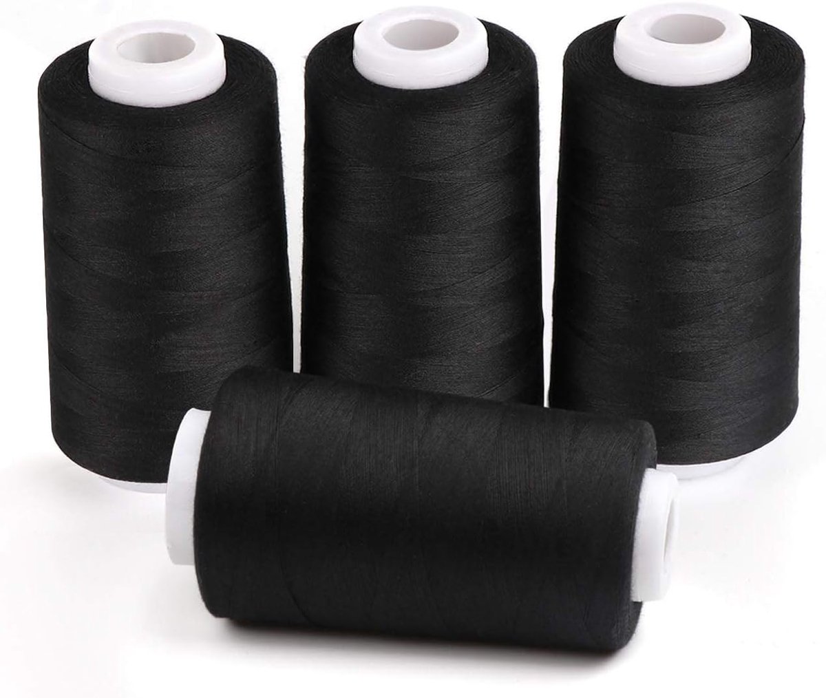 Ilauke Naaigaren, 4 stuks, 11000 m, naaigaren, overlockgaren, voor hand- of machinaal naaien, polyester, zwart, 3000 yards