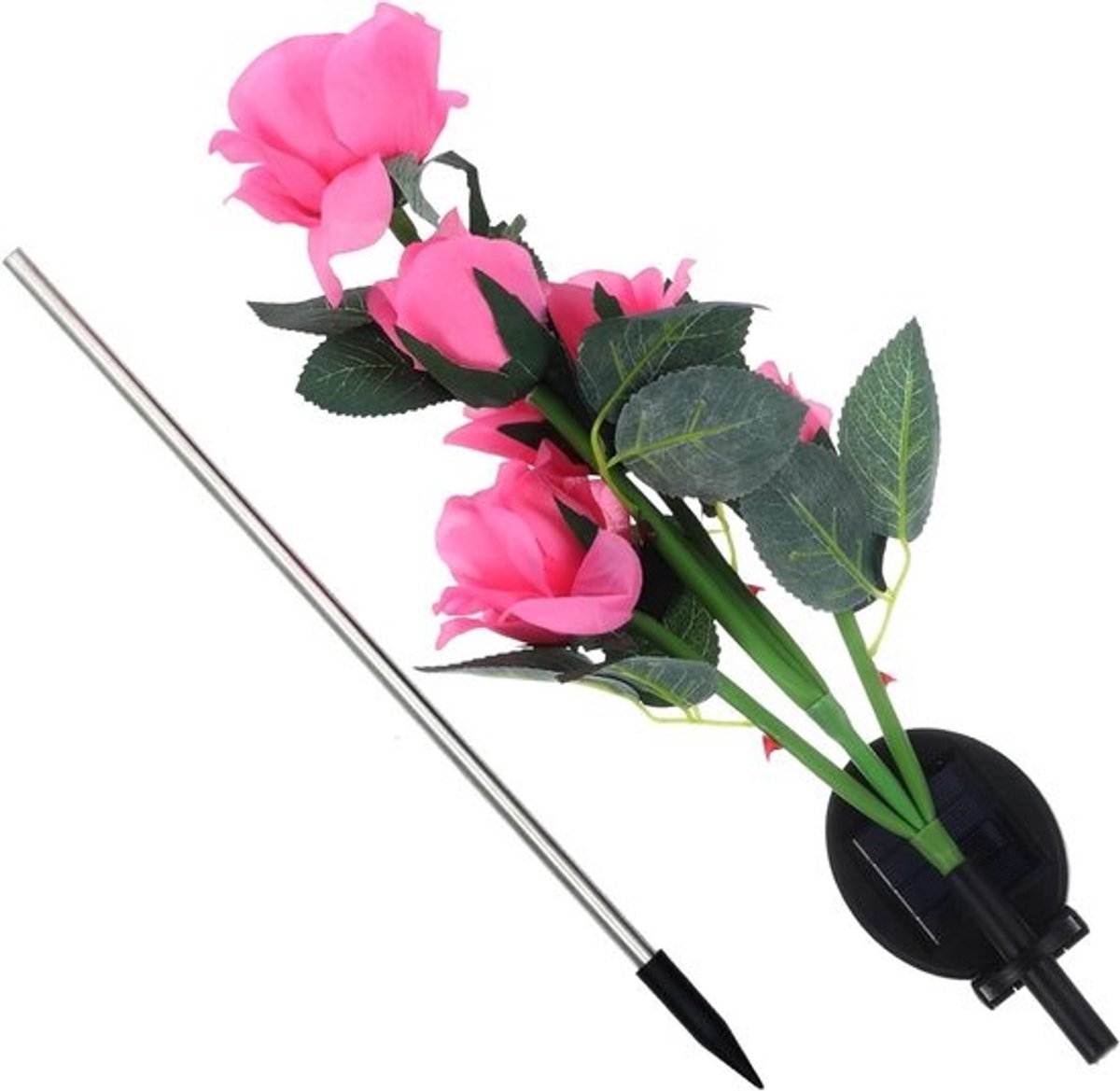 Rozenlantaarn op Zonne-energie - Tuinlamp Rozen - Buitenverlichting Tuin - Gesimuleerd Rozenontwerp - 80 cm - Roze