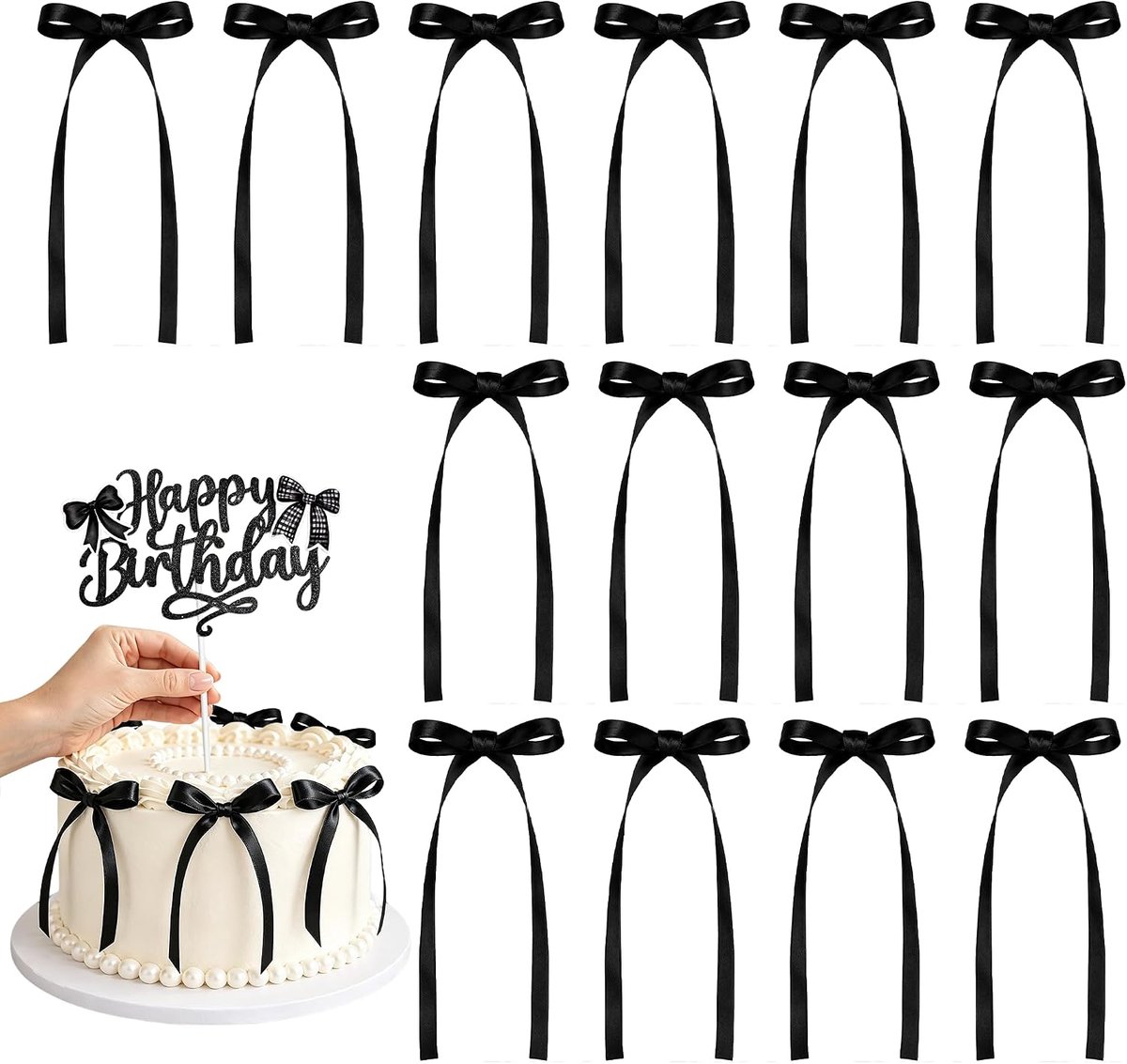 Set van 21 zwarte strikken cupcake toppers