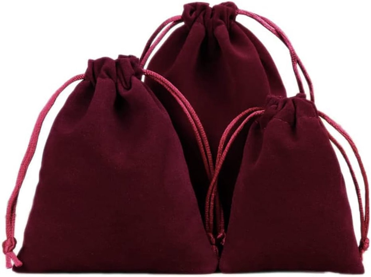 Dailygoods- Sieradenzakjes 24 stuks - Fluwelen Zakjes - Trekkoord - Opbergtas - Cadeauverpakking - 17 x 23 cm - Wijnrood - Cadeautas