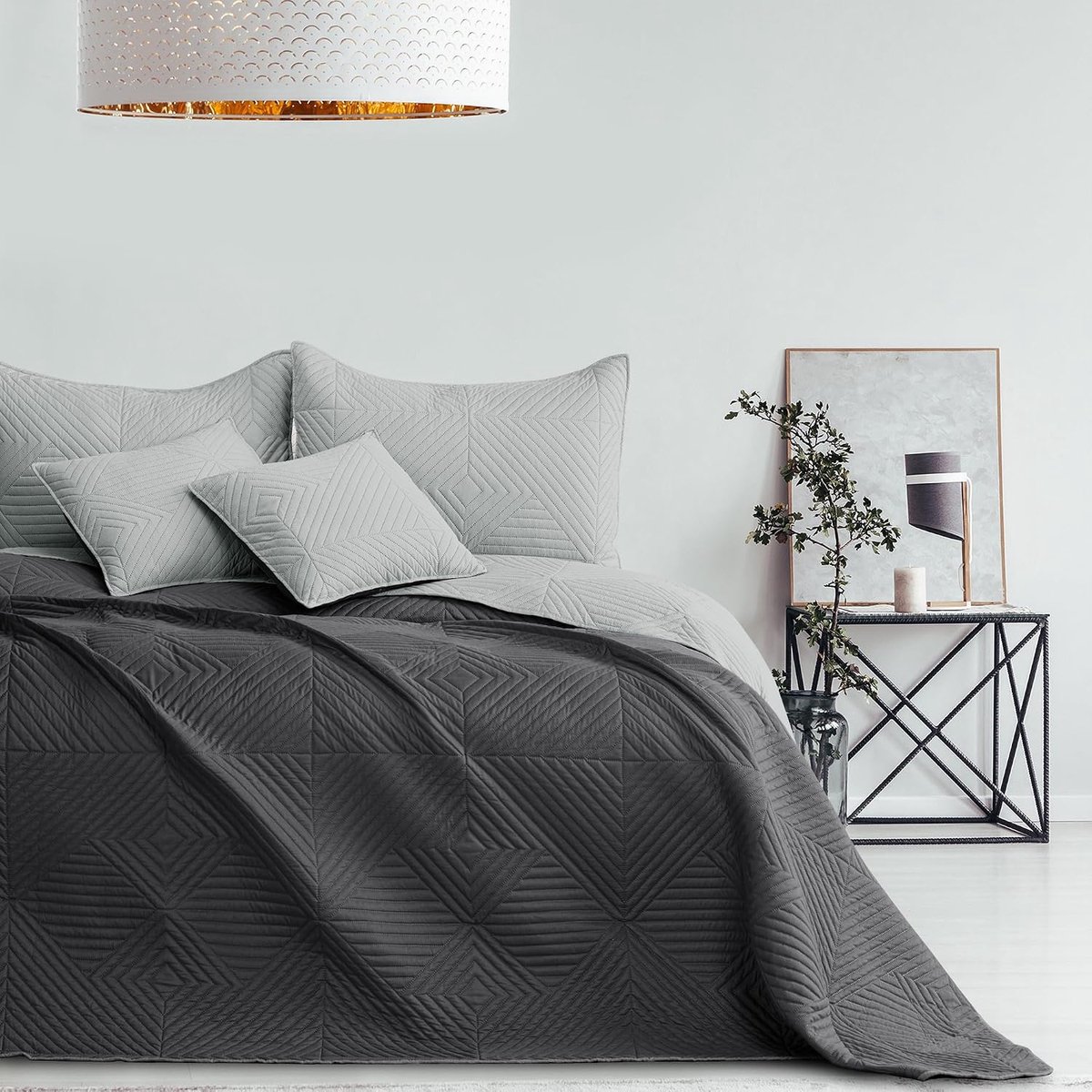 Sprei 220x240 cm staal zilver bedsprei dubbelzijdig ultrasoon stiksel polyester softa