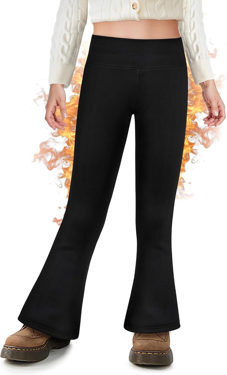 Meisjes Uitlopende Fleece Gevoerde Leggings Winter Thermische Leggings voor Kinderen 4-12 Jaar Zwart