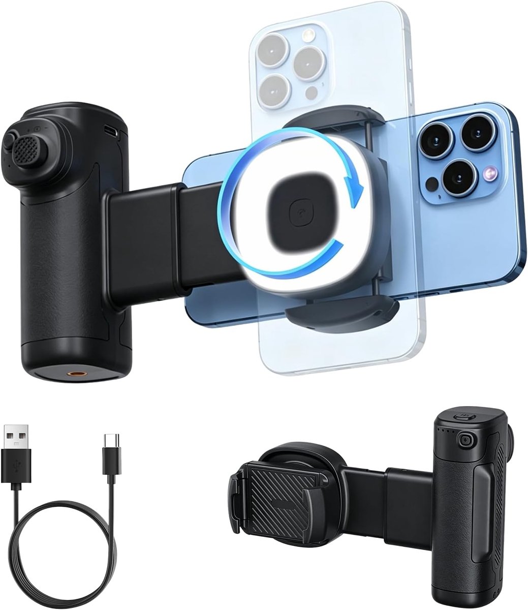 Smartphone Grip Handgreep Mobiele Telefoon Smartphone Grip met Verwijderbare Bluetooth-afstandsbediening Smartphonegrip Verticale Ondersteunt USB-C Opladen voor iPhone/Android, Vlogging