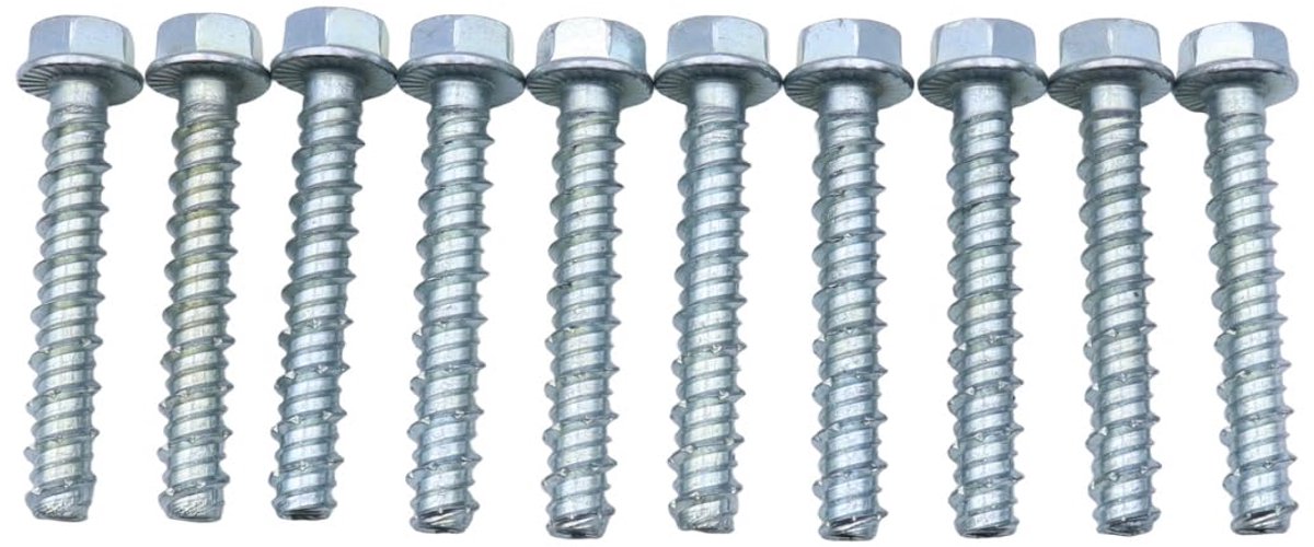 Betonschroeven M10 x 75 mm, verzinkte zeskantkop met sluitring zonder pluggen voor metselwerk, architectuurindustrie