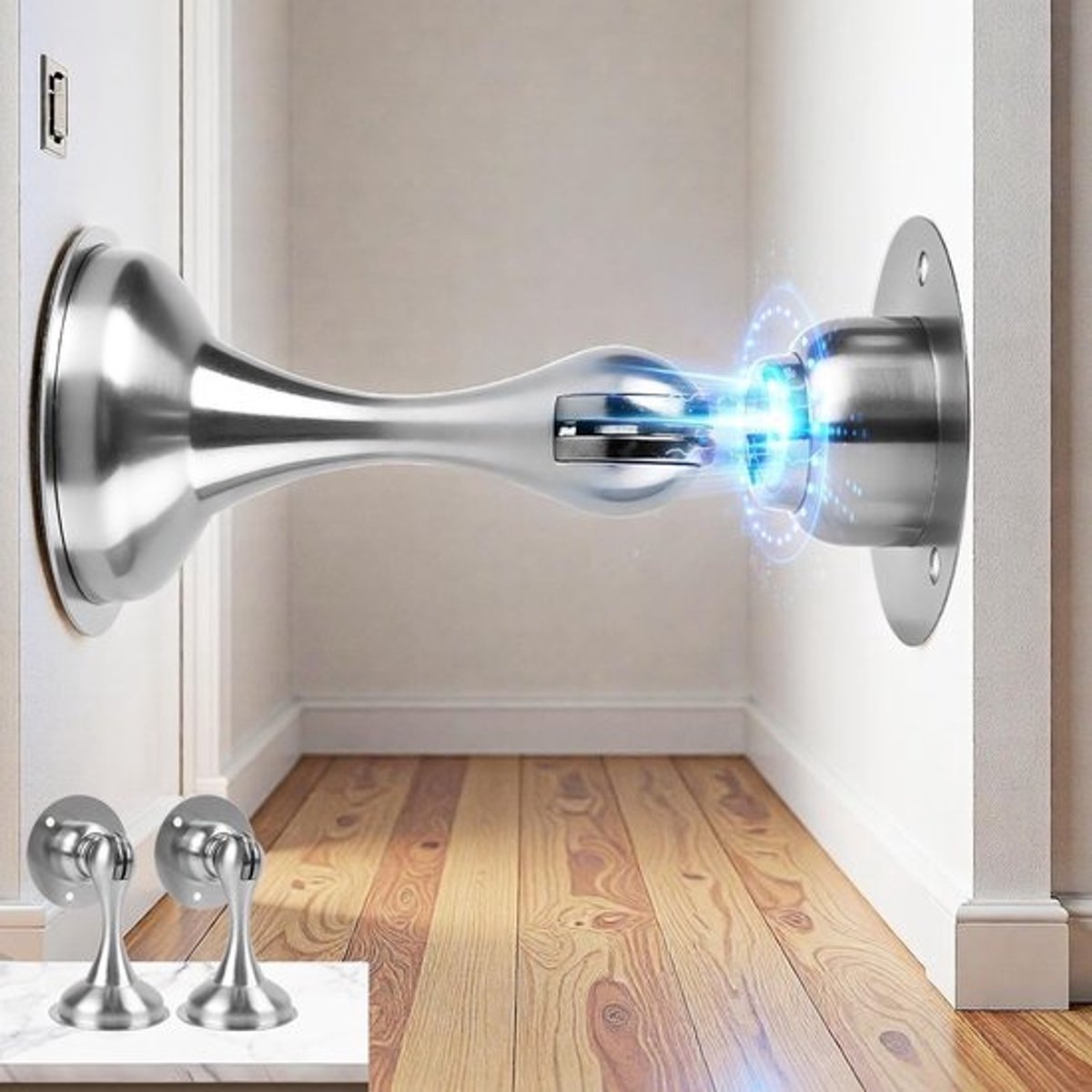 Magnetische Deurstoppers - Deurblokken Deurhouders - Deuren Open Houden - Zonder Boren Installatie - Set van 2 - Zilver