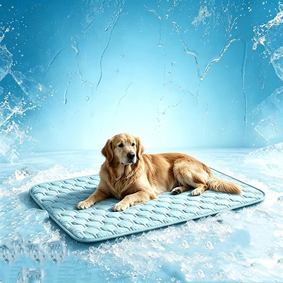 Koelmat voor honden en katten, zelfkoelende hondenmat en koelkussen, niet giftig en wasbaar, verkoelend weefsel, ideaal voor thuis, onderweg, auto en buiten, blauw, L (63 x 95 cm)