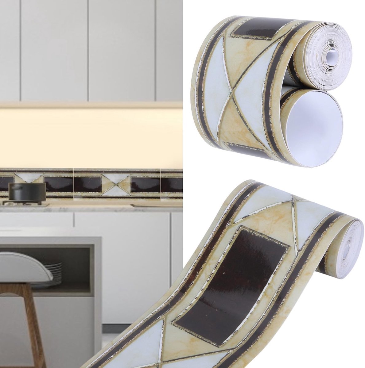 Zelfklevende Tegelrand, Waterdichte Zelfklevende Muurrand Tegelrand 10 cm x 500 cm PVC voor Keuken, Badkamer, Woonkamer