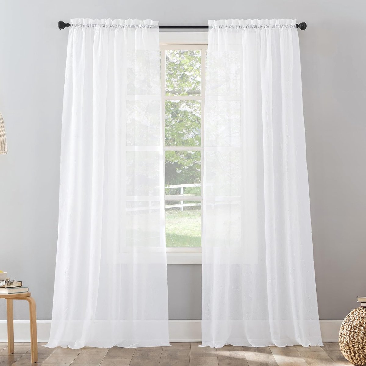 918 Erica Crushed Sheer Voile Rod Pocket Gordijnpaneel, 51 "x 108", Wit