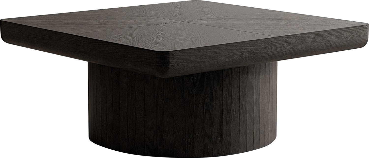 SONNENH Vierkante salontafel met houtfineer in parketpatroon - Zwart - 78 x 78 x 38 cm