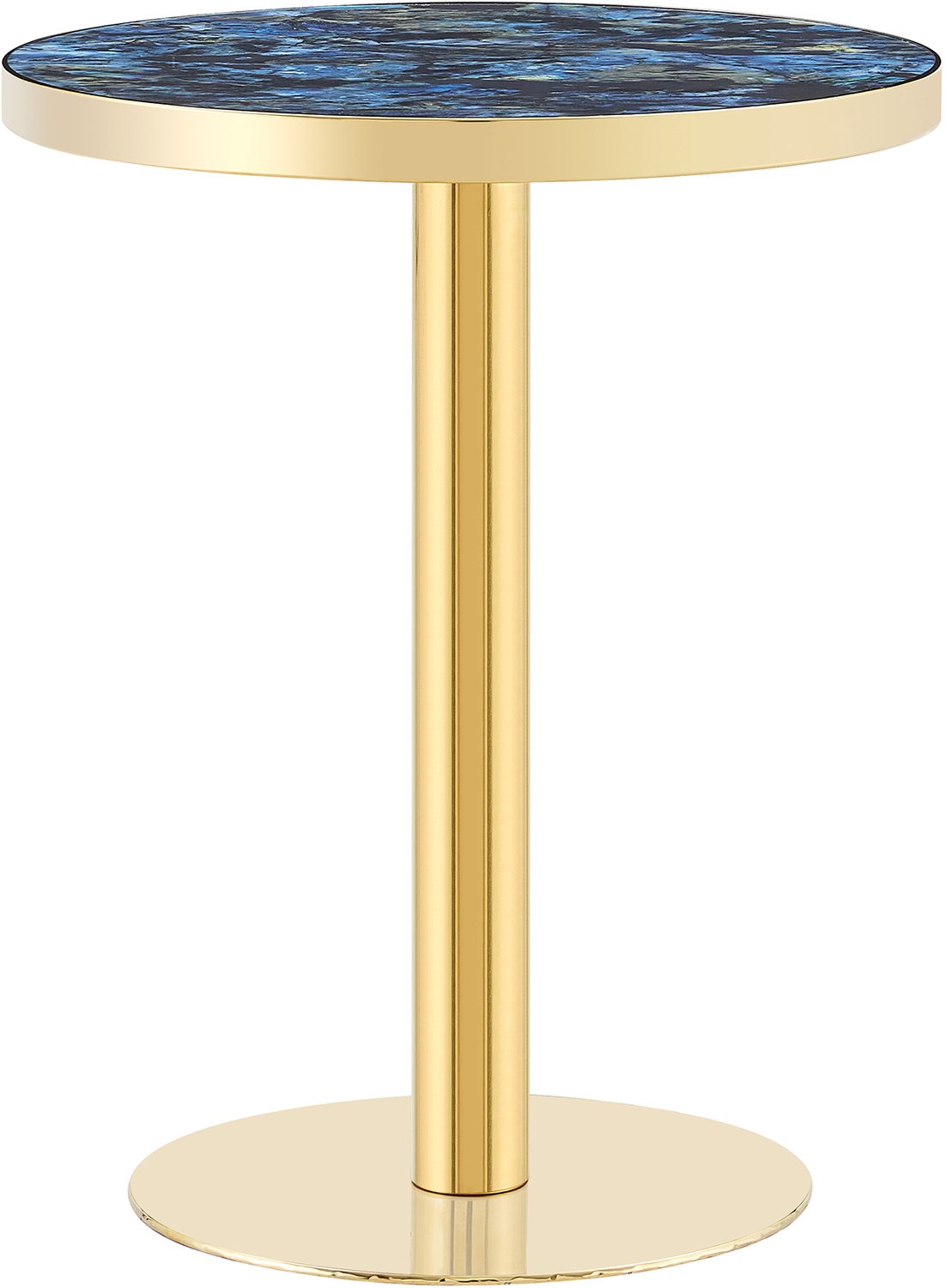 SONNENH Ronde bijzettafel met goudkleurige rand en metalen voet - Ø 60 cm - blauwe marmerlook