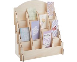 SUPERFINDINGS 4 Tier Sticker Stand with 16 Compartments, Wooden Stand 36 x 36 cm for Sales Desk, for Exhibition of Maps, Brochures, Photos and Picture