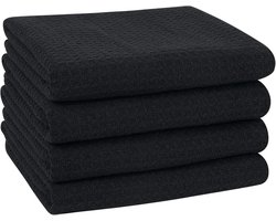 SnelShoppen - VIVOTE Microvezel Theedoeken Set van 4 - Zwarte Keukendoeken 40x60cm - Zachte, Absorberende en Sneldrogende Theedoeken voor Keukenreinig