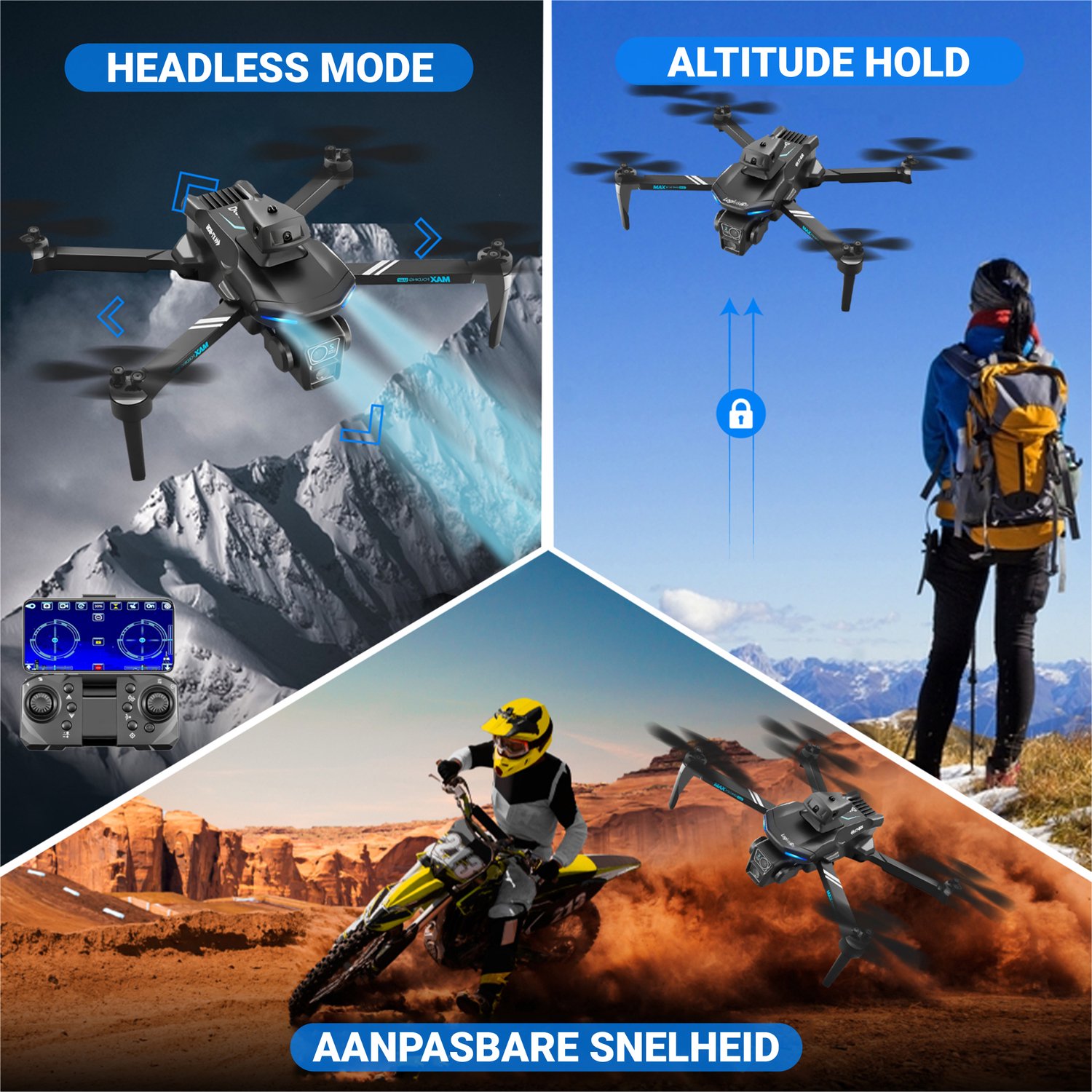 HAWX XT606 PRO Drone - Drone met 4K Camera - Mini drone - Voor Kinderen/Volwassenen - Drones - Tot 120 Minuten Vliegen - Incl. 3 Batterijen, Opbergtas, Landing Pad — afbeelding 8