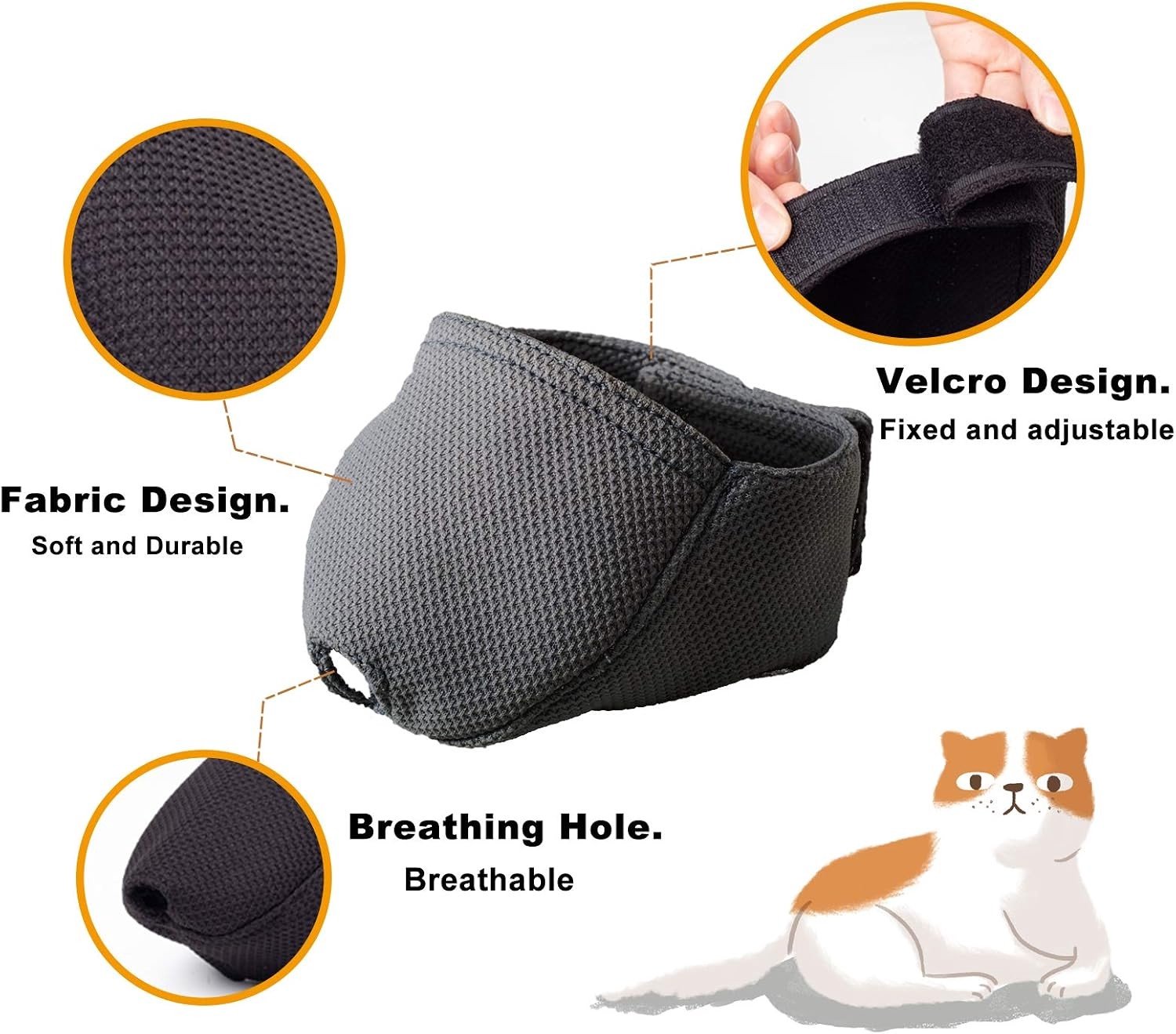 Ademend Mondmasker voor Katten, Bescherming tegen Bijten en Kauwen, Comfortabele Muilkorf (XS, Zwart)