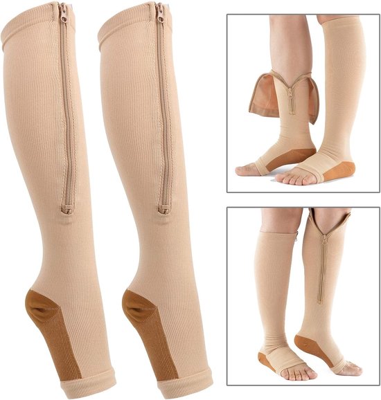 Compressiekousen voor Mannen en Vrouwen, Halflange Kousen met Rits, Steun voor Varicose Aders en Vermoeidheid, Open Teen Design — afbeelding 5