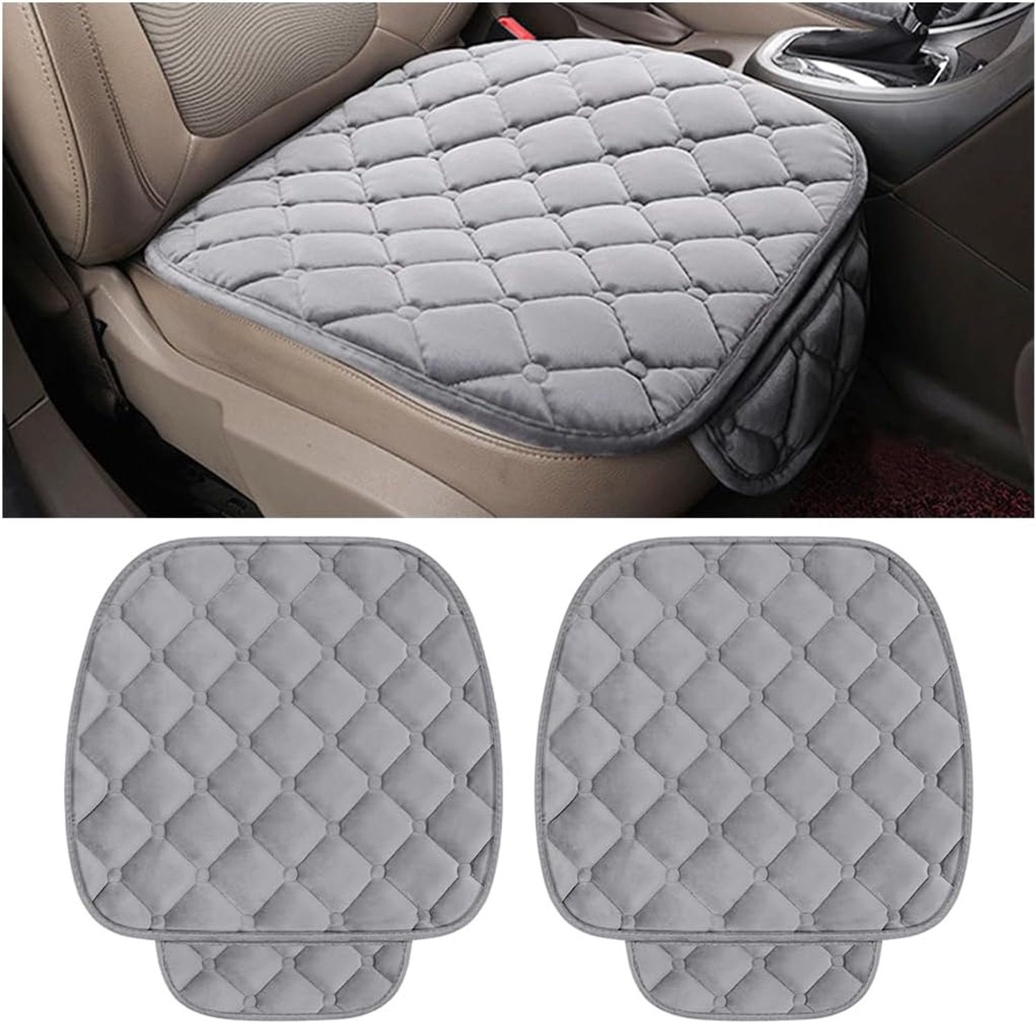 Universele autostoelhoes, 2 stuks pluche voorstoelkussens, antislip stoelhoes, zacht ademend zitkussen voor de meeste - Vemera