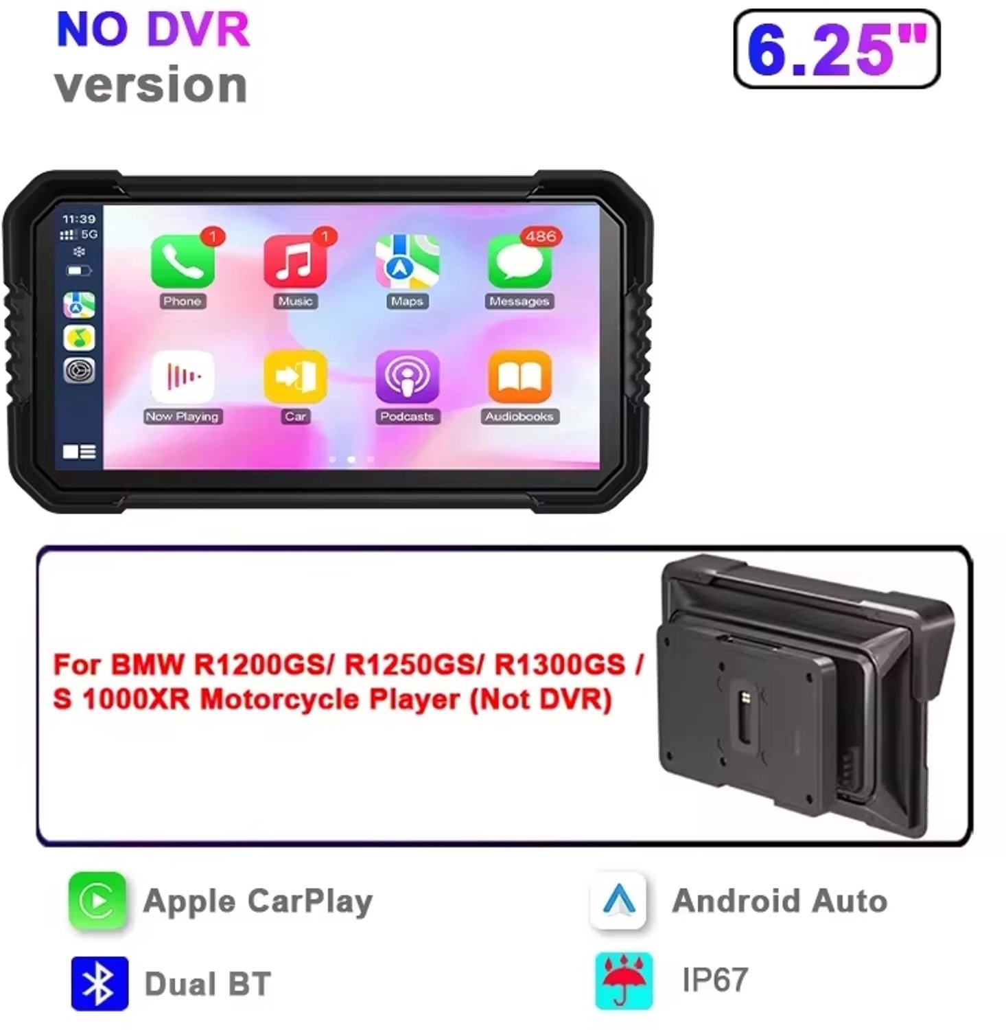 Motorfiets Multimediaspeler - Motor Navigatiesysteem - Motor Infotainment - 6.25 Inch Touchscreen - Draadloos CarPlay/Android Auto - IPX7 Waterdicht - 170 Graden Kijkhoek - Voor Motorrijders