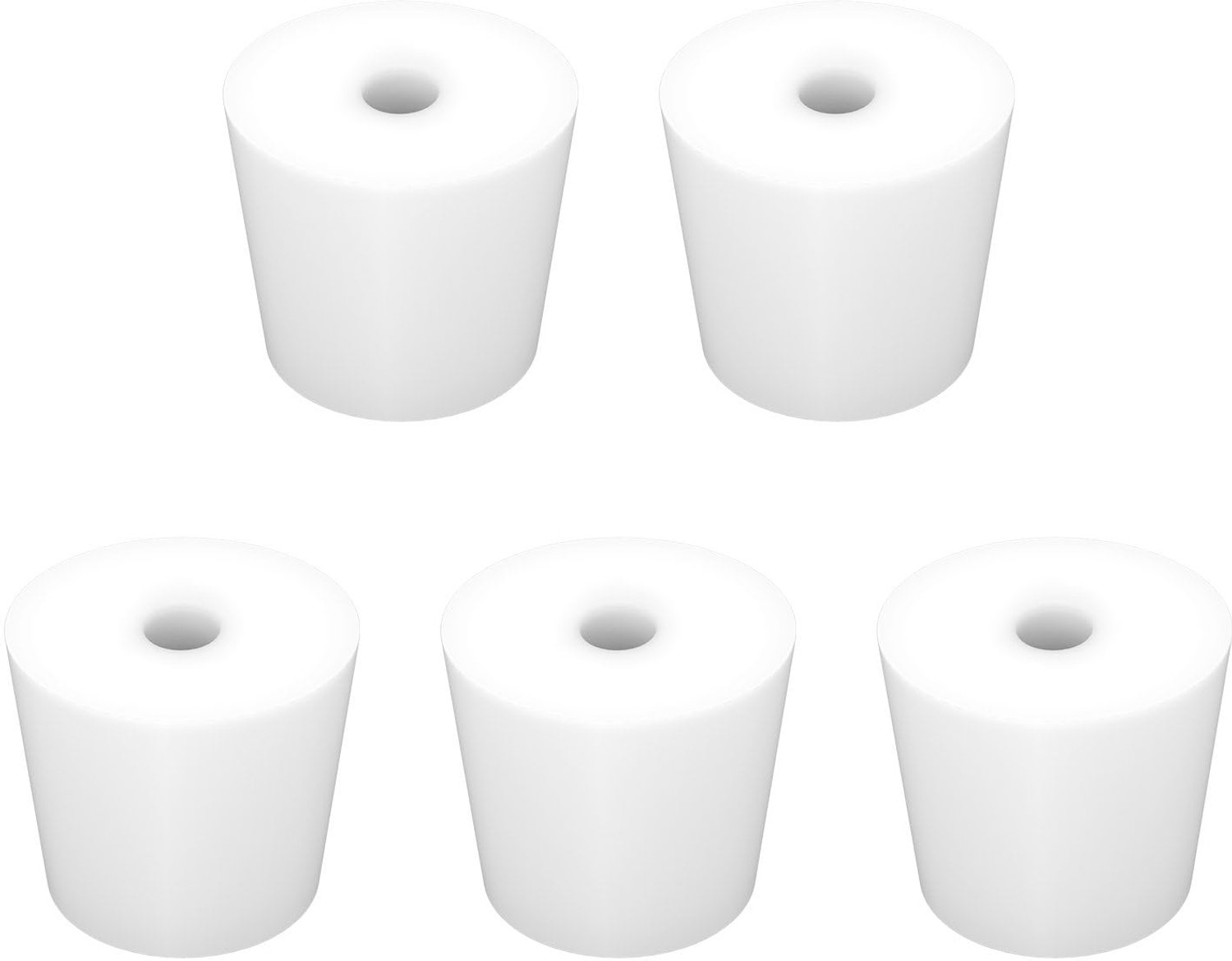 Siliconen Stoppen Set van 5 - Conisch Wit met 8 mm Gat - Herbruikbaar voor Laboratorium Glas - ShopVlot