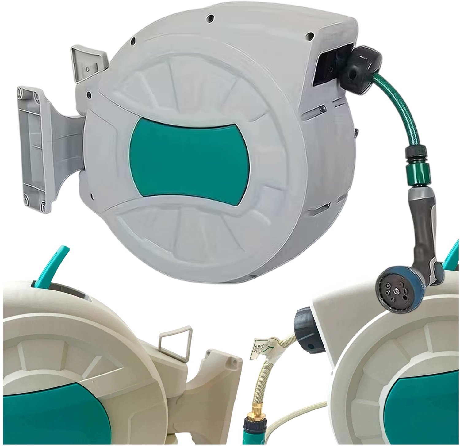 Automatische oprolbare tuinslang met trommel - 20m - Grijs/Groen