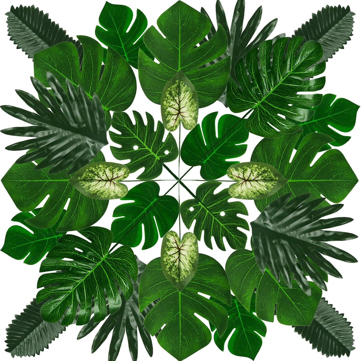 Dailygoods- Palmbladeren 48 Stuks - Kunstmatige Tropische Bladeren - Hawaiiaanse Feestdecoraties - Faux Monstera - Duurzaam en Lichtgewicht - Milieuvr