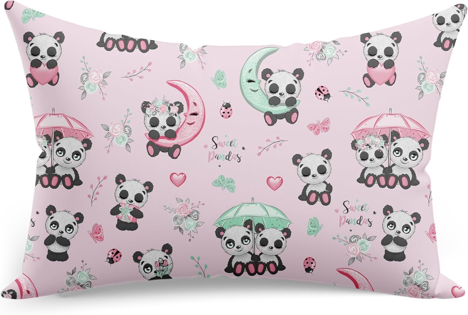 Kinderkussenhoes 100% katoen - Panda Beer - Dubbelzijdig te gebruiken - Veilig voor kinderen - Vemera