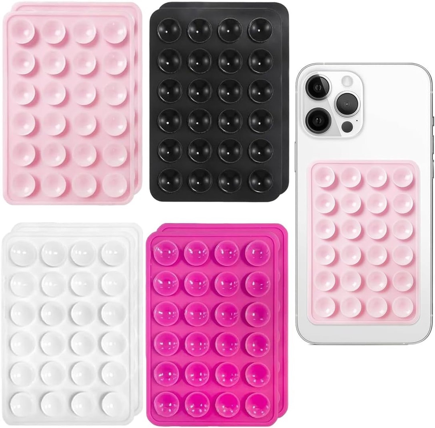 zuignap, 8 stuks, standaardformaat voor selfies en video's (2 zwart, 2 wit, 2 krachtig roze, 2 lichtroze) - ShopVlot