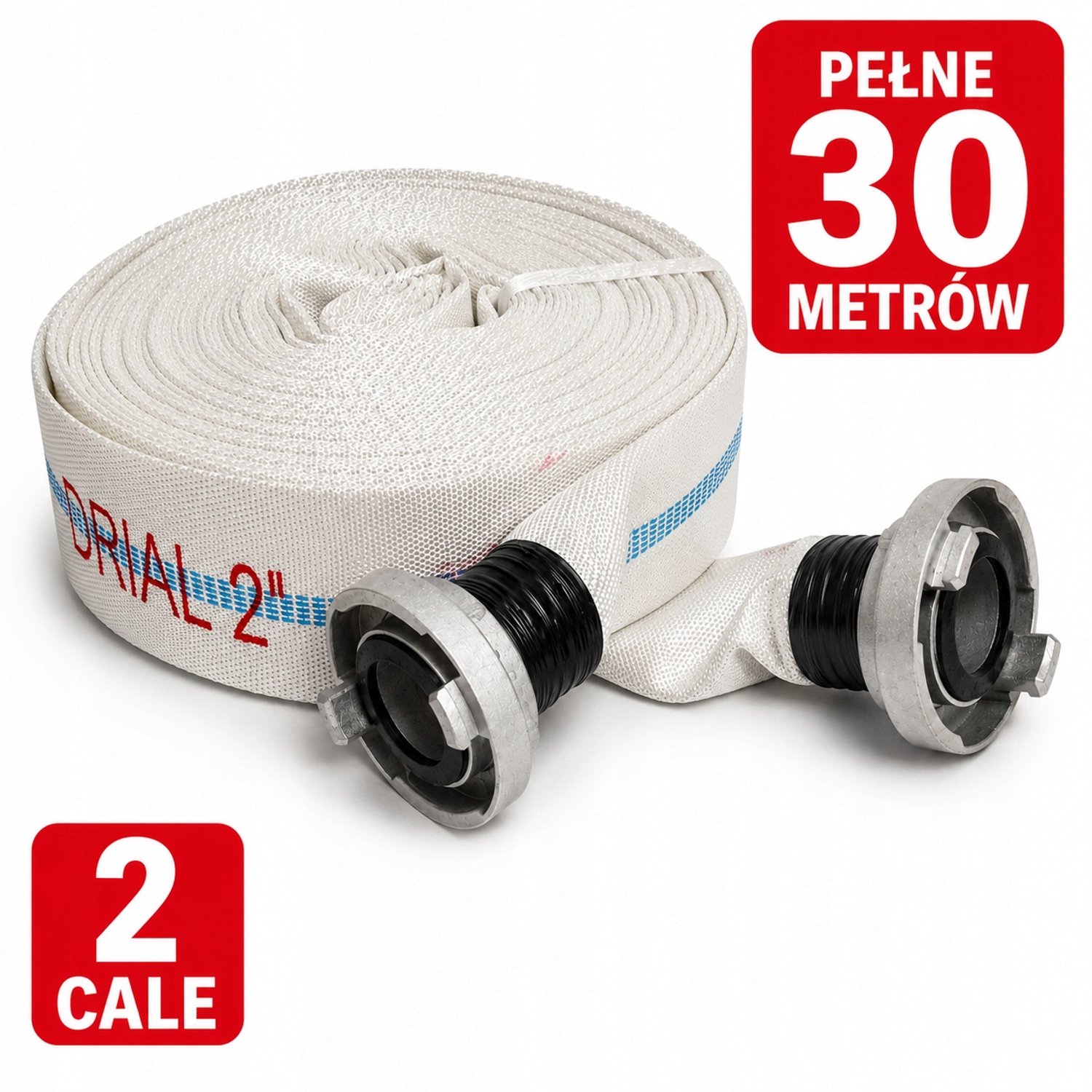 Brandweerslang 2 inch 30m, 16 bar, versterkt, met koppelingen